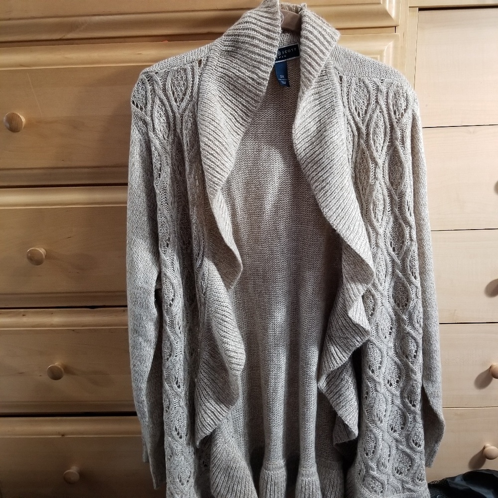 Karen Scott Plus Size Cable Knit Ruffle Cardigan